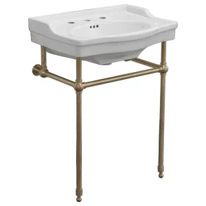 Bristol 62cm 3 Tap Hole Console Basin, White & Brushed Gold by Schots, a Basins for sale on Style Sourcebook