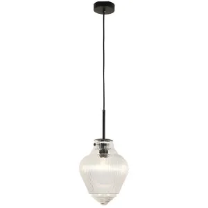 Ridge Contemporary Elongated Ribbed Glass Pendant Black by Lighting Inspirations, a Lighting for sale on Style Sourcebook