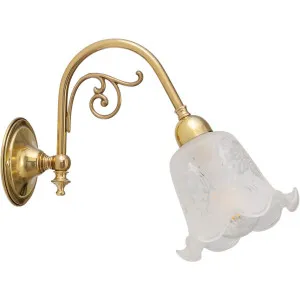 Victoriana Elegant Wall Light with Floral Frosted Glass Shade Polished Brass by Lighting Inspirations, a Wall Lighting for sale on Style Sourcebook