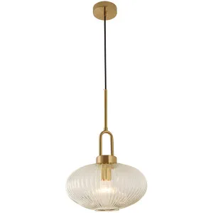 Cape Contemporary Lantern Pendant with Ribbed Glass Shade Satin Brass by Lighting Inspirations, a Lighting for sale on Style Sourcebook