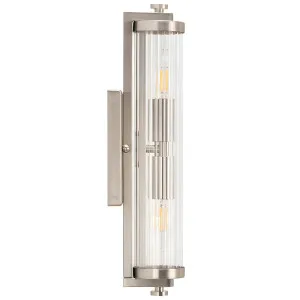 Rockford Tubular Dual Wall Light with Ribbed Glass Diffuser Brushed Nickel by Lighting Inspirations, a Wall Lighting for sale on Style Sourcebook