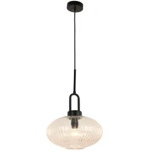 Cape Contemporary Lantern Pendant with Ribbed Glass Shade Black by Lighting Inspirations, a Lighting for sale on Style Sourcebook