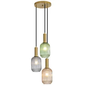 Oriel Lighting Luxe Trilight Handcrafted Reeded Glass Pendant Multicolour by Oriel Lighting, a Lighting for sale on Style Sourcebook