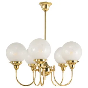 Luke Modern Vintage Polished Brass Pendant with Sheffield Opal Glass Orb 5 Light by Lighting Inspirations, a Lighting for sale on Style Sourcebook