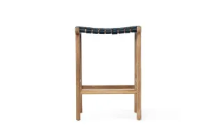 Altadena Leather Saddle Stool - Black Woven by Azure Interiors, a Bar Stools for sale on Style Sourcebook