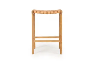 Altadena Leather Saddle Stool - Natural Woven by Azure Interiors, a Bar Stools for sale on Style Sourcebook