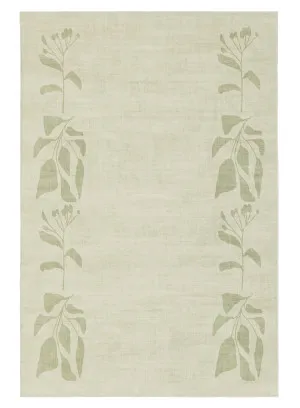 Glaiza Green Botanical Border Washable Rug by Miss Amara, a Contemporary Rugs for sale on Style Sourcebook