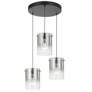 Telbix Crevil 3 Light Statement LED Pendant with Gradient Glass Shades Black with Smoke Glass by Telbix, a Lighting for sale on Style Sourcebook