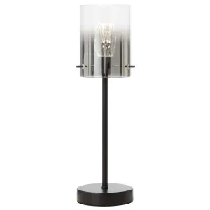 Telbix Crevil Decorative LED Table Lamp with Gradient Cylinder Glass Shade Black with Smoke Glass by Telbix, a Lamps for sale on Style Sourcebook