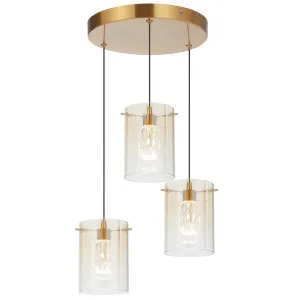 Telbix Crevil 3 Light Statement LED Pendant with Gradient Glass Shades Antique Gold with Amber Glass by Telbix, a Lighting for sale on Style Sourcebook