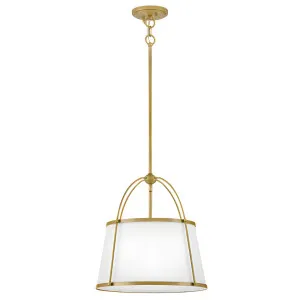 Hinkley Clarke Modern Classic Drum Pendant with Linen Fabric Shade Lacquered Dark Brass with White by Hinkley, a Lighting for sale on Style Sourcebook