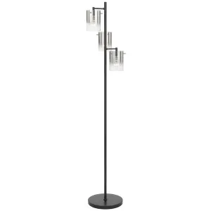 Telbix Crevil Statement LED Floor Lamp with Triple Glass Cylinder Shades Black with Smoke Glass by Telbix, a Lamps for sale on Style Sourcebook
