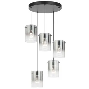 Telbix Crevil 5 Light Statement LED Cluster Pendant with Gradient Glass Shades Black with Smoke Glass by Telbix, a Lighting for sale on Style Sourcebook