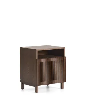 Beyla bedside table in ash veneer and solid ash wood with walnut finish 53 x 62.5cm FSC 100% by null, a Bedside Tables for sale on Style Sourcebook