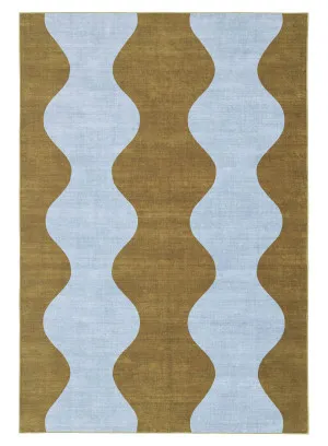 Carmona Olive and Blue Wave Washable Rug by Miss Amara, a Kids Rugs for sale on Style Sourcebook