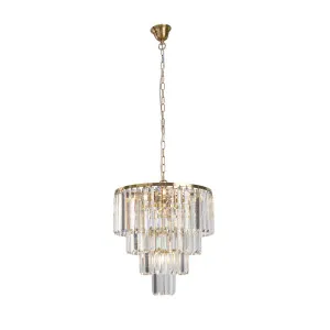 Celestial 39cm 5 Light 4 Tier Crystal Glass Chandelier, Satin Brass by Lighting Inspirations, a Chandeliers for sale on Style Sourcebook