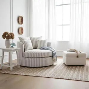 Noosa Hamptons Snuggle Chair Natural Stripe with White piping ETA 30/01/2026 by Florabelle Living, a Chairs for sale on Style Sourcebook