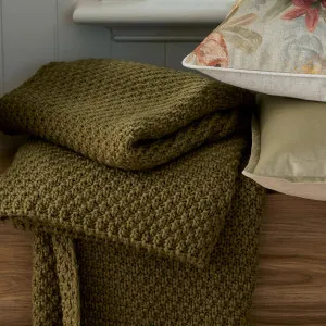 Jarah Olive Thick Knitted Throw 140x175cm by Madras Link, a Throws for sale on Style Sourcebook