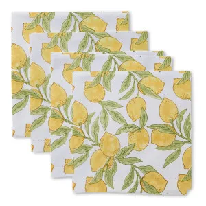 Set/4 Lemon Block Print Cotton Napkins by Madras Link, a Napkins for sale on Style Sourcebook