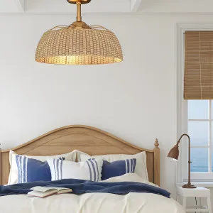 Vencha Harlow Woven Rattan Shade 14" DC Ceiling Fan with LED Light and Remote - Gold by Vencha, a Ceiling Fans for sale on Style Sourcebook