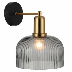 CLA Vintaj Ribbed Glass Dome Wall Light with Antique Brass Accent - Smokey Black by Compact Lamps Australia, a Wall Lighting for sale on Style Sourcebook