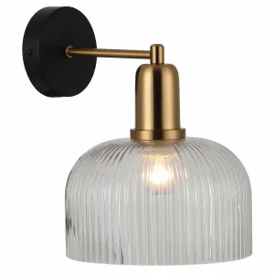 CLA Vintaj Ribbed Glass Dome Wall Light with Antique Brass Accent - Clear by Compact Lamps Australia, a Wall Lighting for sale on Style Sourcebook