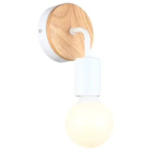 CLA Solo Industrial Iron Wall Light with Round Wood Highlight - White by Compact Lamps Australia, a Wall Lighting for sale on Style Sourcebook