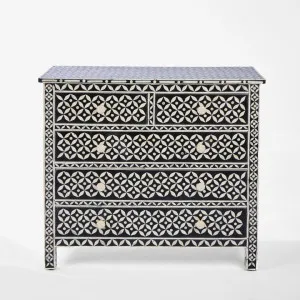Stella Bone Inlay Chest of 5 Drawers Black/White by Florabelle Living, a Decorative Accessories for sale on Style Sourcebook