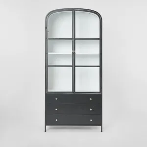 Atlas Glass Doors Cabinet with 3 drawers Black by OneWorld Collection, a Plants for sale on Style Sourcebook