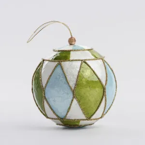 Diamond Hand Painted Capiz Bauble Green & Blue by Vixen & Velvet, a Christmas for sale on Style Sourcebook