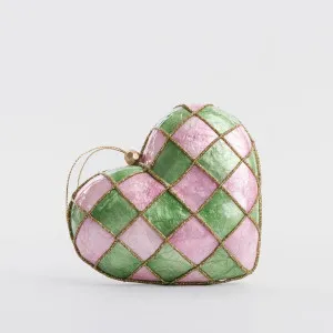 Checkers Capiz Heart Decoration Pink & Green Med by Vixen & Velvet, a Christmas for sale on Style Sourcebook