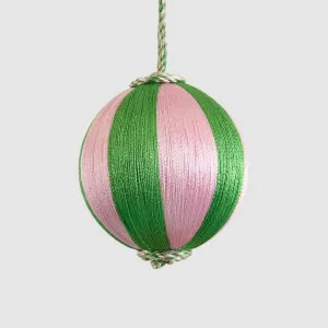 Silk Stripe Bauble Small Green & Light Pink by Vixen & Velvet, a Christmas for sale on Style Sourcebook