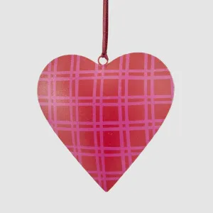 Joy Hand Painted Heart Tree Decoration Pink & Red Checks by Vixen & Velvet, a Christmas for sale on Style Sourcebook