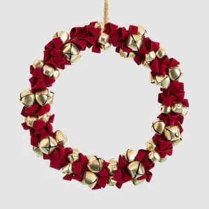 Liberty Red Velvet & Gold Bell Wreath by Vixen & Velvet, a Christmas for sale on Style Sourcebook