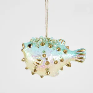 Glass Blown Puffer Fish Decoration Turquoise by Vixen & Velvet, a Christmas for sale on Style Sourcebook