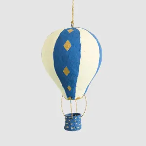 Mache Hot Air Balloon Blue Stripe Hanging Decoration by Vixen & Velvet, a Decorative Accessories for sale on Style Sourcebook
