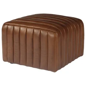 Harton 60cm Square Leather Footstool, Havana Brown by Schots, a Chairs for sale on Style Sourcebook