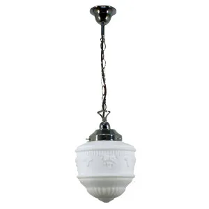 Senator 8'' Opal Matte on Single Chain Black Cloth Suspension, Chrome by Lighting Inspirations, a Fixed Lights for sale on Style Sourcebook