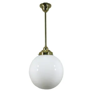 Sphere 10'' Opal Gloss on Rod Set 1/2'' x 1/2m, Polished Brass by Lighting Inspirations, a Fixed Lights for sale on Style Sourcebook