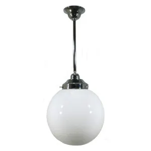 Sphere 10'' Opal Gloss on Rod Set 1/2'' x 1/2m, Chrome by Lighting Inspirations, a Fixed Lights for sale on Style Sourcebook