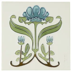 Floral 15.2 x 15.2cm Tile, Blue On White by Schots, a Encaustic Tiles for sale on Style Sourcebook