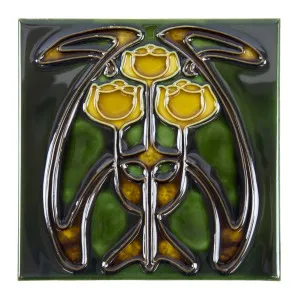 Floral 15.2 x 15.2cm Tile, Yellow & Green by Schots, a Encaustic Tiles for sale on Style Sourcebook