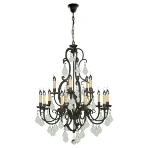 Louis 15th 15 Light Crystal Glass Chandelier, Bronze by Lighting Inspirations, a Fixed Lights for sale on Style Sourcebook