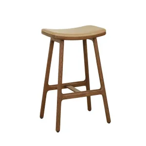 Tolv Odd Upholstered Barstool - Arena Leather - Latte Oak by Tolv, a Bar Stools for sale on Style Sourcebook