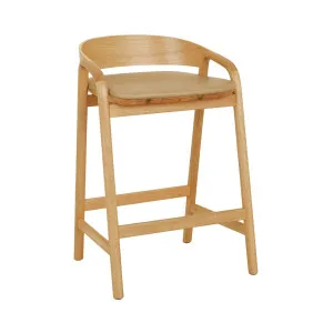 Tolv Inlay Upholstered Barstool - Arena Leather - Light Oak by Tolv, a Bar Stools for sale on Style Sourcebook