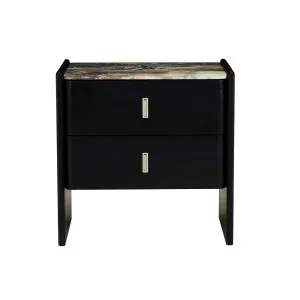 Pearce Marble 2 Drawer Tall Bedside - Matt Storm Marble - Black Oak by GlobeWest, a Bedside Tables for sale on Style Sourcebook