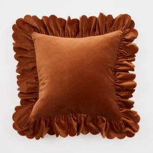 Muse Celine Scalloped Frill Velvet Feather Cushion Caramel by Muse, a Cushions, Decorative Pillows for sale on Style Sourcebook