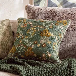 Habitat Camilla Floral Embroidered Cushion Green by Habitat, a Cushions, Decorative Pillows for sale on Style Sourcebook
