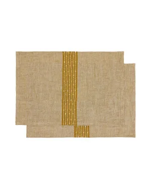 Calena set of 2 placemats linen jacquard with mustard central stripe 35 x 50 cm by null, a Table Cloths & Runners for sale on Style Sourcebook