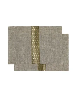 Calena set of 2 placemats linen jacquard with green central stripe 35 x 50 cm by null, a Table Cloths & Runners for sale on Style Sourcebook
